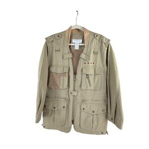 Jones New York Sport Safari Jacket Small Khaki Utility Cotton Vest Style Outdoor